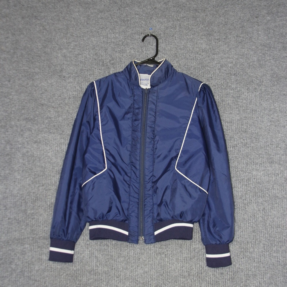 Vintage Mainframe Bomber Jacket Men S Navy Blue White Piping Windbreaker RN15099